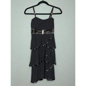 VTG Deb Medium Y2K 90s Strappy Tiered Satin Trim Tiered Bow Bling Party Dress
